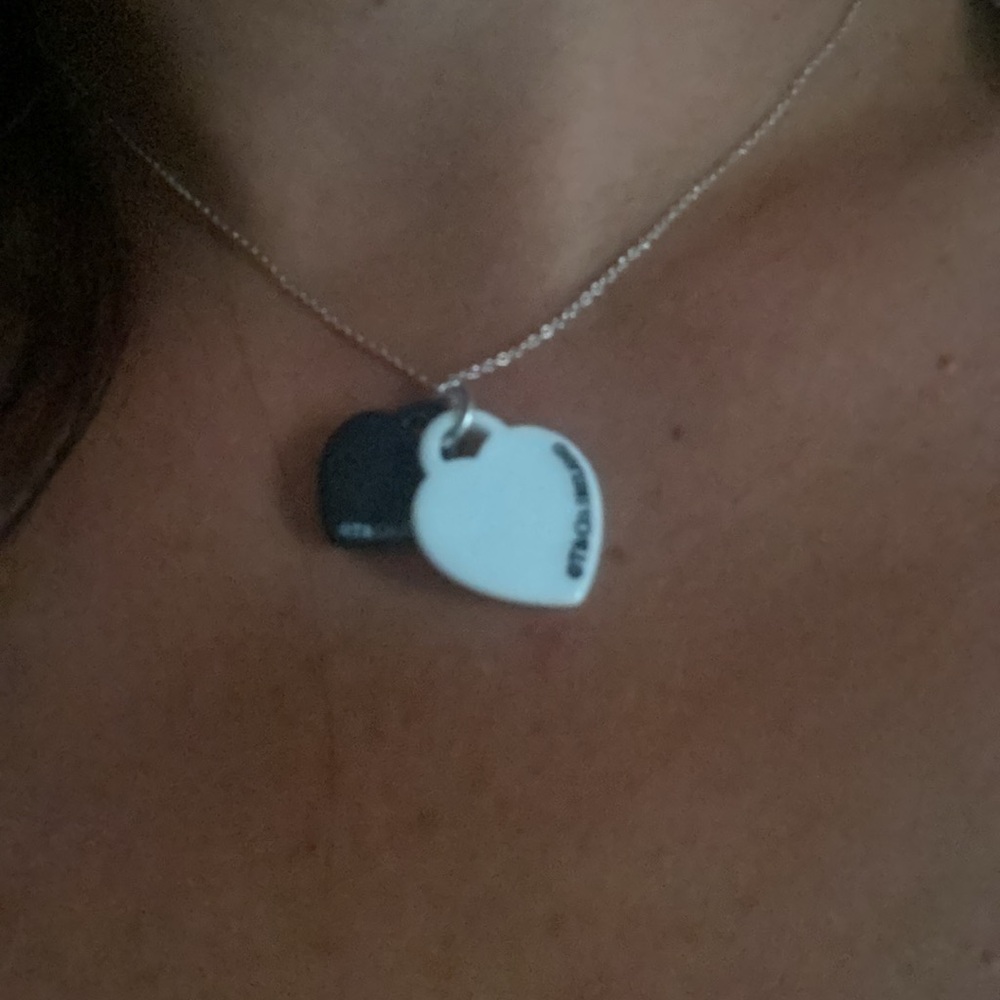 Tiffany & Co Black & White Bone Double Heart Necklace - Picture 8 of 9